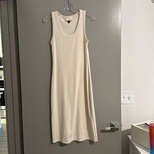 Ribbed, cream, midi-dress